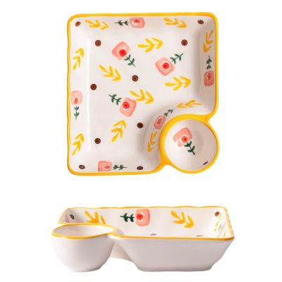 1 Pack Ceramic Divided Snack Serving Plate, Reusable Dipping Sauce Tray for Chips, Sushi, Cupcake, Appetizer, Condiments Dish for Ketchup, Vinegar, Soy, Teatime and Party (Color : B)