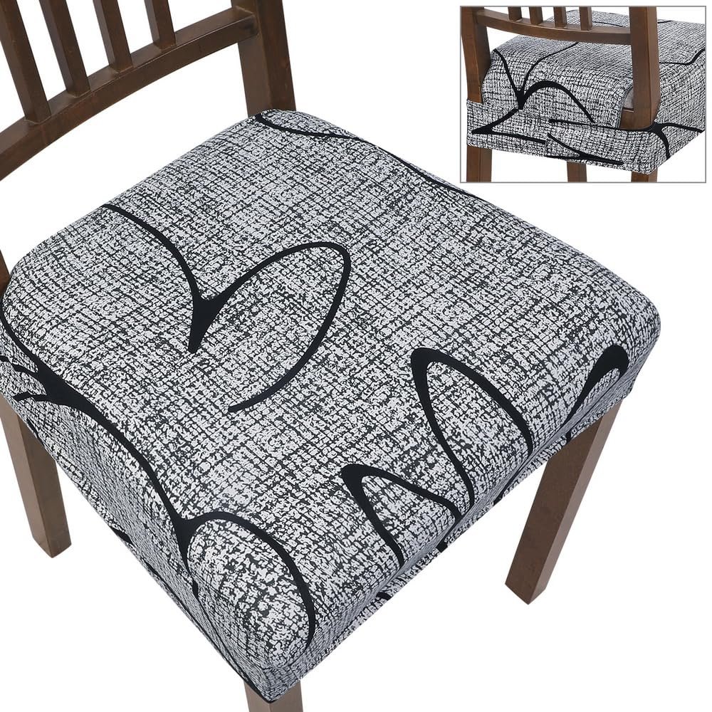 SearchI Stretch Dining Chair Seat Covers Set of 4, Soft Removable Washable Seat Covers for Dining Chairs, Dining Room Seat Cover Protector (Rear-Covered, Grey Lotus)