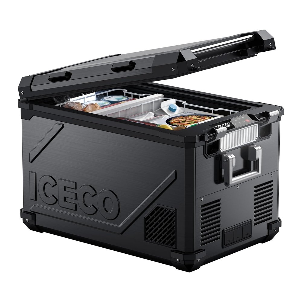 ICECO APL55 Dual Zone Portable Refrigerator Freezer Bluetooth Controlled, 55 Liter 12v refrigerator with SECOP Compressor, DC 12/24V, AC 110-240V, for Truck, Car and Home, -4~68 (Black)