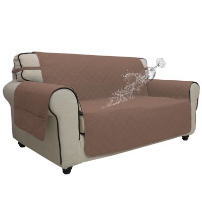 Easy-Going Waterproof Oversized Loveseat Covers Leakproof Couch Cover for 2 Cushion Couch Sofa Cover Washable Sofa Slipcover Non-Slip Furniture Protector with Pocket for Pets (Medium-XL, Brown)