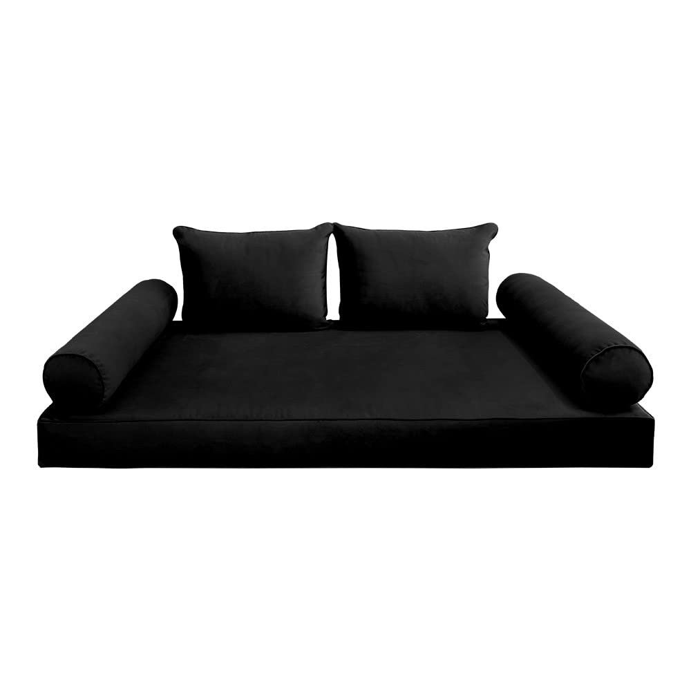 Prolinemax Style V4 Full Size Pipe Trim Velvet Indoor Daybed Mattress Bolster Pillow Complete Set AD374