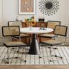 Alunaune Mid Century Modern Black Dining Chairs Set of 4, Upholstered Natural Rattan Kitchen Chairs, Armless Accent Chair Side Chairs with Metal Chrome Legs for Bedroom Living Room-Rattan Seat view 1