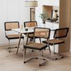 Alunaune Mid Century Modern Black Dining Chairs Set of 4, Upholstered Natural Rattan Kitchen Chairs, Armless Accent Chair Side Chairs with Metal Chrome Legs for Bedroom Living Room-Rattan Seat view 2
