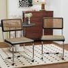 Alunaune Mid Century Modern Black Dining Chairs Set of 4, Upholstered Natural Rattan Kitchen Chairs, Armless Accent Chair Side Chairs with Metal Chrome Legs for Bedroom Living Room-Rattan Seat view 3