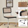 Alunaune Mid Century Modern Black Dining Chairs Set of 4, Upholstered Natural Rattan Kitchen Chairs, Armless Accent Chair Side Chairs with Metal Chrome Legs for Bedroom Living Room-Rattan Seat view 4