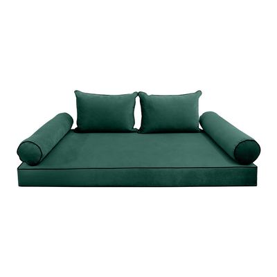 Prolinemax Style V4 Full Size Contrast Pipe Velvet Indoor Daybed Mattress Bolster Pillow Complete Set AD317