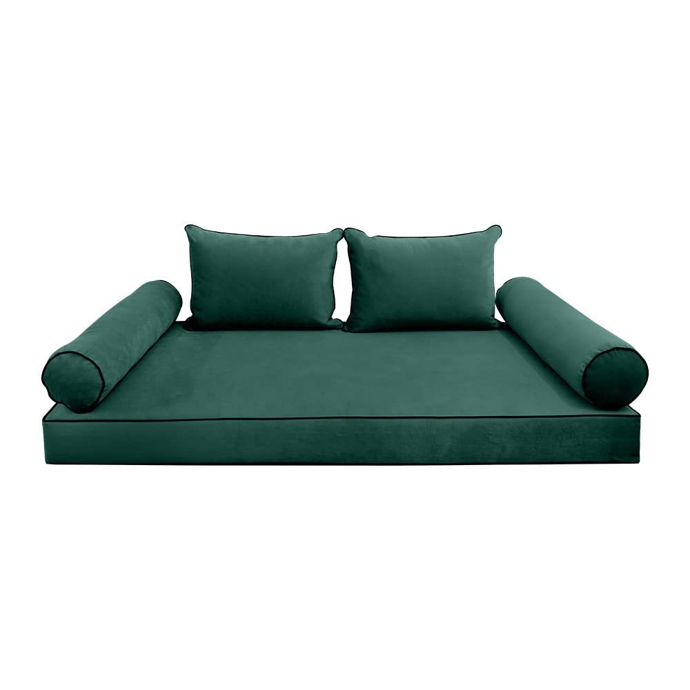 Prolinemax Style V4 Full Size Contrast Pipe Velvet Indoor Daybed Mattress Bolster Pillow Complete Set AD317
