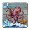 ArogGeld Rustic Octopus Life Buoy Sailboat Metal Sign Sea Wave Metal Wall Art Summer Beach Decorative Home Wall Art 10x10in Nautical Coastal Plaque Sign Decor for Home Pub Bar Restaurant Man Cave view 1