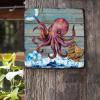 ArogGeld Rustic Octopus Life Buoy Sailboat Metal Sign Sea Wave Metal Wall Art Summer Beach Decorative Home Wall Art 10x10in Nautical Coastal Plaque Sign Decor for Home Pub Bar Restaurant Man Cave view 2
