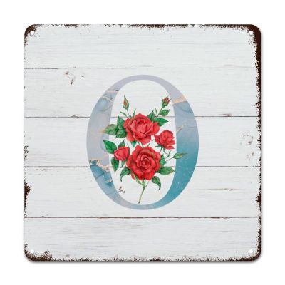 ArogGeld Metal Sign Monogram Initial O Metal Tin Sign Alphabet Red Floral Poster Wall Art Decor Single Letter French Floral 10x10in Antique Wall Plaque Poster for Bar Man Cave Cafe Garage Home