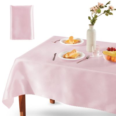 Homiest 1 Pack 60 x 102 Inches Satin Tablecloth Light Pink Table Cover, Bright Overlay Table Cloth Silky Rectangle Table Decorations, Satin Dining Table Cloths for Wedding Reception Graduation Banquet