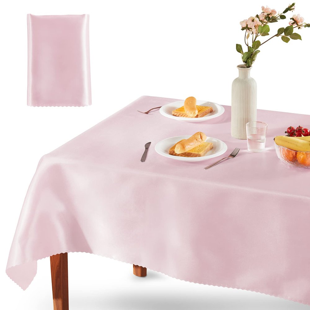 Homiest 1 Pack 60 x 102 Inches Satin Tablecloth Light Pink Table Cover, Bright Overlay Table Cloth Silky Rectangle Table Decorations, Satin Dining Table Cloths for Wedding Reception Graduation Banquet