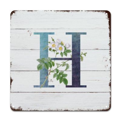 ArogGeld Monogram Initial H Blue Metal Sign Alphabet White Floral Metal Tin Sign Single Letter Wall Art Home Decor Wild Flower 10x10in Modern Wall Decor Art for Cafe Living Room Kitchen