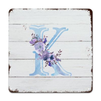 ArogGeld Monogram Initial K Metal Sign Alphabet Purple Floral Metal Wall Art Monogram Letter Wall Art Home Decor Flowers Floral 10x10in Farmhouse Metal Wall Decor for Home and Kitchen Bar Cafe Garage