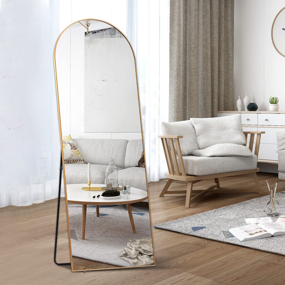 FORYILLUMI Floor Mirror, Arched Full Length Mirror Standing Hanging or Leaning Against Wall, Body Mirror for Bedroom, Wall-Mounted Mirror with Aluminum Alloy Frame, 65"x22"