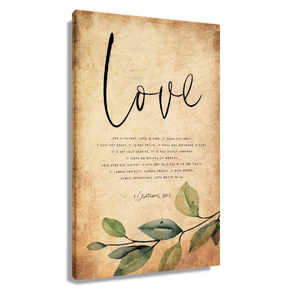 1 Corinthians 13 Bible Wall Art Love is Patient Kind Christian Posters Scripture Wall Decorative Items for Bedroom Modern Paintings Canvas Decoration (12x18inch(30x45cm),Framed)