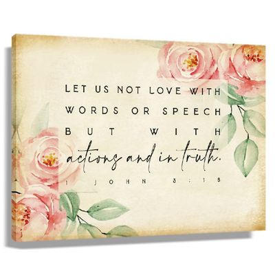 1 John 3 18 Bible Wall Art Love with Action and in Truth Christian Posters Scripture Wall Decorative Painting Hanging Print Pictures for Bedroom (16x24inch(40x60cm),Unframed)