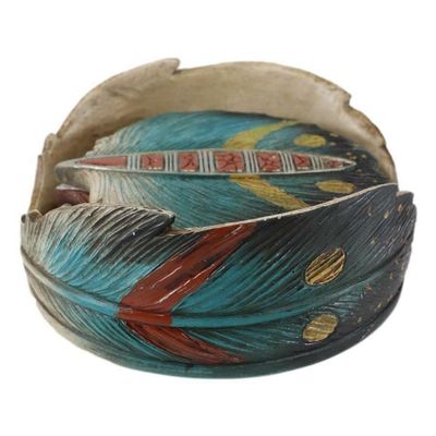 1 Set of Rustic Western Indian Turquoise Eagle Feather Coaster Holder W/ 4 Round Coasters