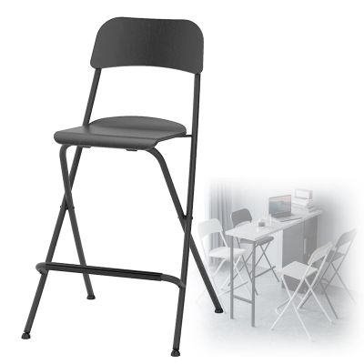 25-Inch Folding Counter Height Bar Stool with Backrest, Portable Breakfast Kitchen Stool with Footrest, Wood Indoor Adults Tall Bar Stools, for Home Office (Color : Black, Size : 63cm/25in)