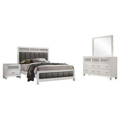 Coaster Home Furnishings Barzini Modern Classic 4-Piece Bedroom Set Leatherette Upholstered California King Size Panel Bed Frame 56-inch Headboard White 205891KW-S4