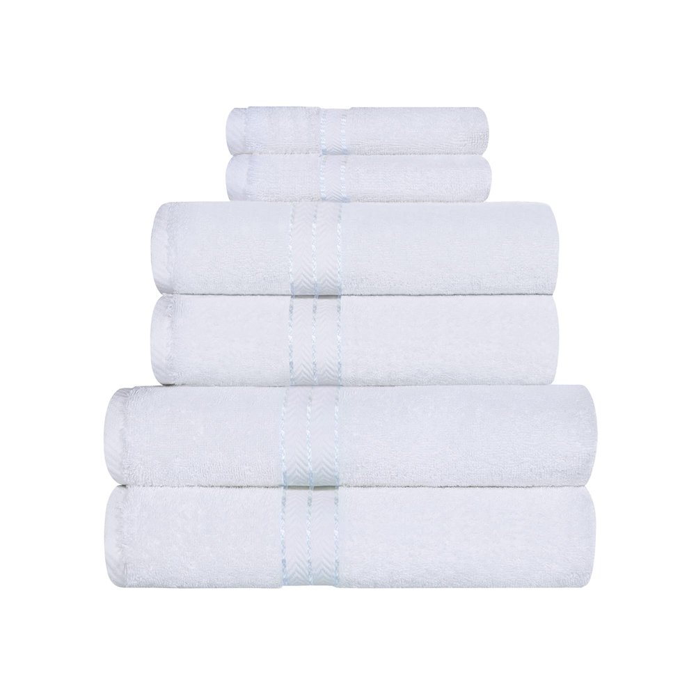 BLUENILEMILLS Turkish Cotton Luxury Towels, Ideal for Master Bath, Guest Bathroom, Fast Drying, Shower, Spa, Face/Washcloths, Hand, Bath Towels, Absorbent, Home Basics, 6 Piece Towel Set, White