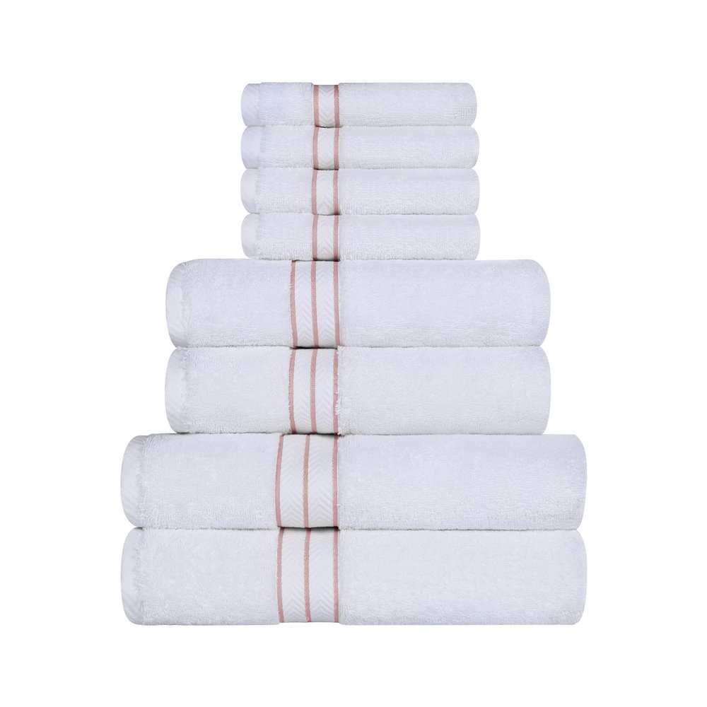 BNM Turkish Cotton Luxury Towels, Ideal For Master Bath, Guest Bathroom, Fast Drying, Shower, Spa, Face/ Washcloths, Hand, Bath Towels, Absorbent, Home Basics, 8 Piece Towel Set, Tea Rose