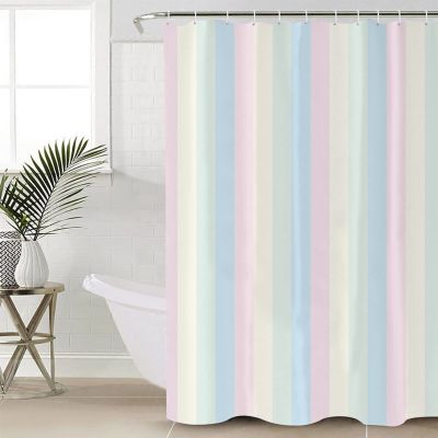 Double Love Pastel Bathroom Curtain 78 Inch Shower Curtain with 12 Hooks, Waterproof Polyester Bath Curtain Washable Bathtub Curtain Rainbow Candy Color Geometric Stripes 72''x 78''