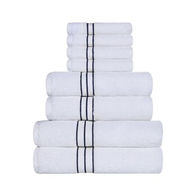 BNM Turkish Cotton Luxury Towels, Ideal For Master Bath, Guest Bathroom, Fast Drying, Shower, Spa, Face/ Washcloths, Hand, Bath Towels, Absorbent, Home Basics, 8 Piece Towel Set, Navy Blue