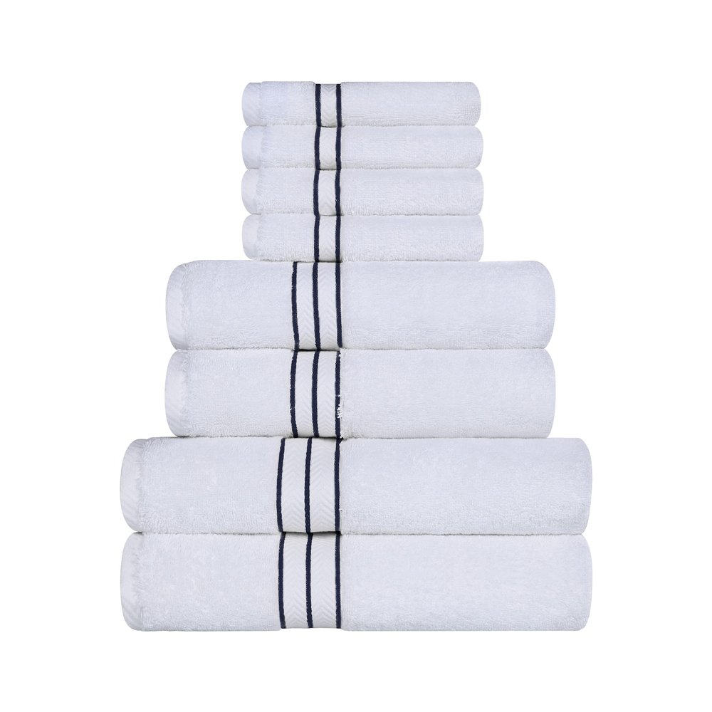 BNM Turkish Cotton Luxury Towels, Ideal For Master Bath, Guest Bathroom, Fast Drying, Shower, Spa, Face/ Washcloths, Hand, Bath Towels, Absorbent, Home Basics, 8 Piece Towel Set, Navy Blue