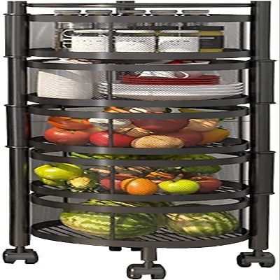 Bsetain Kitchen Storage Wheeled Shelf Kitchen Storage Rack Fruit Vegetable 360 Degree Movable Cylindrical Kitchen Storage Rack,Closet Storage Rack,Seasoning jar,Vegetable and Fruit