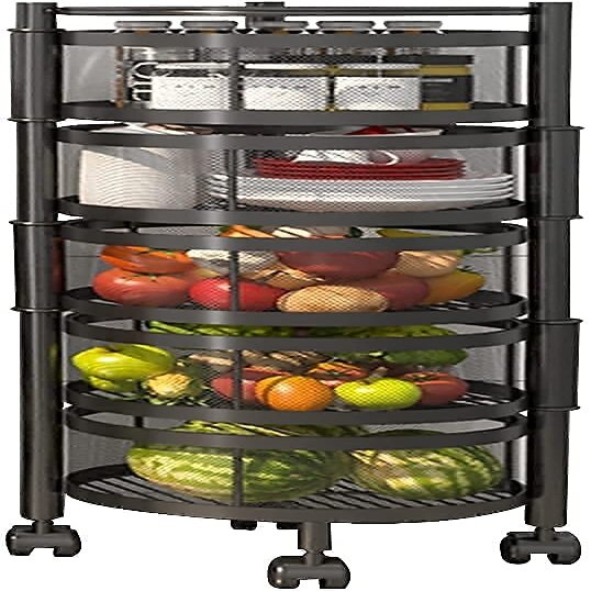 Bsetain Kitchen Storage Wheeled Shelf Kitchen Storage Rack Fruit Vegetable 360 Degree Movable Cylindrical Kitchen Storage Rack,Closet Storage Rack,Seasoning jar,Vegetable and Fruit