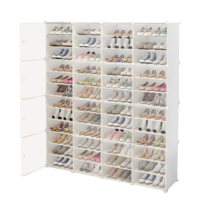 YIPONYT Large Shoe Organizers Storage Box,4 * 12 Pack Shoe Boxes Clear Plastic Stackable,Middle Removable Without Baffle Combination,Dust And Moisture Resistant Stackable Shoe Cabinet(White)