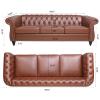 84.56'' Classic Tufted Sofa PU Leather Couch 3-Seat Sofa with Rolled Arm, Comfortable Removable Cushion, Sturdy Solid Frame, Weight Capacity 660 LBS, Easy to Clean, Simple Elegance Style Sofa, Brown view 2