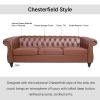 84.56'' Classic Tufted Sofa PU Leather Couch 3-Seat Sofa with Rolled Arm, Comfortable Removable Cushion, Sturdy Solid Frame, Weight Capacity 660 LBS, Easy to Clean, Simple Elegance Style Sofa, Brown view 4