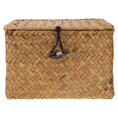 IMIKEYA Seaweed with Lids: Woven Seagrass Storage Woven Basket Straw Rattan Storage Basket Storage Basket Bin Container Organizer for Shelf Desktop 6.5 inch