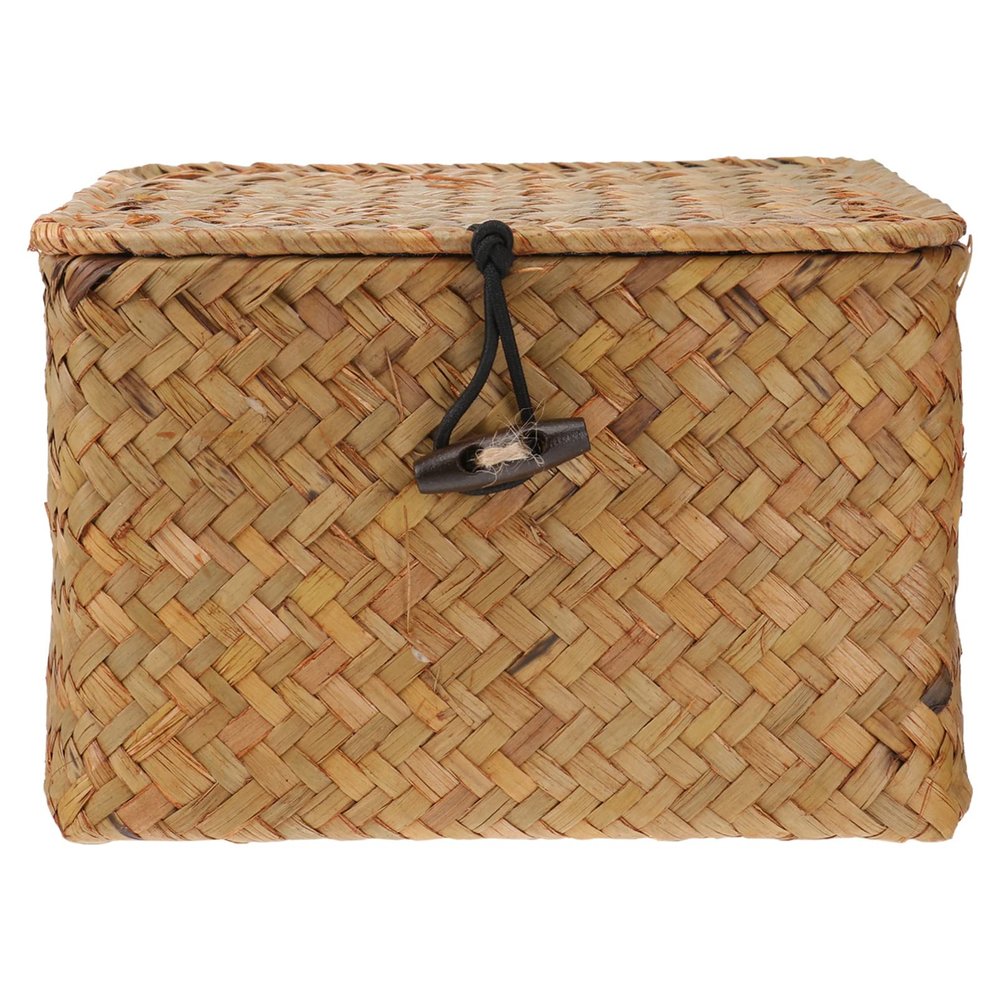 IMIKEYA Seaweed with Lids: Woven Seagrass Storage Woven Basket Straw Rattan Storage Basket Storage Basket Bin Container Organizer for Shelf Desktop 6.5 inch