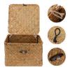 IMIKEYA Seaweed with Lids: Woven Seagrass Storage Woven Basket Straw Rattan Storage Basket Storage Basket Bin Container Organizer for Shelf Desktop 6.5 inch view 4