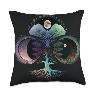 Phases Moon Tree Life Chakra Spiritual Healing Throw Pillow