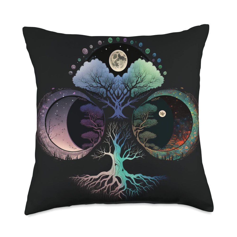 Phases Moon Tree Life Chakra Spiritual Healing Throw Pillow