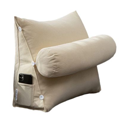 BAHULA Reading and TV Pillow, Back Wedge Cushion Pillow with Adjustable Neck Pillow, Home Bedrest Reading Pillow, Back Support Pillow, Bed Rest Cushion, Bed Wedge Pillow,Beige,60x50x20cm