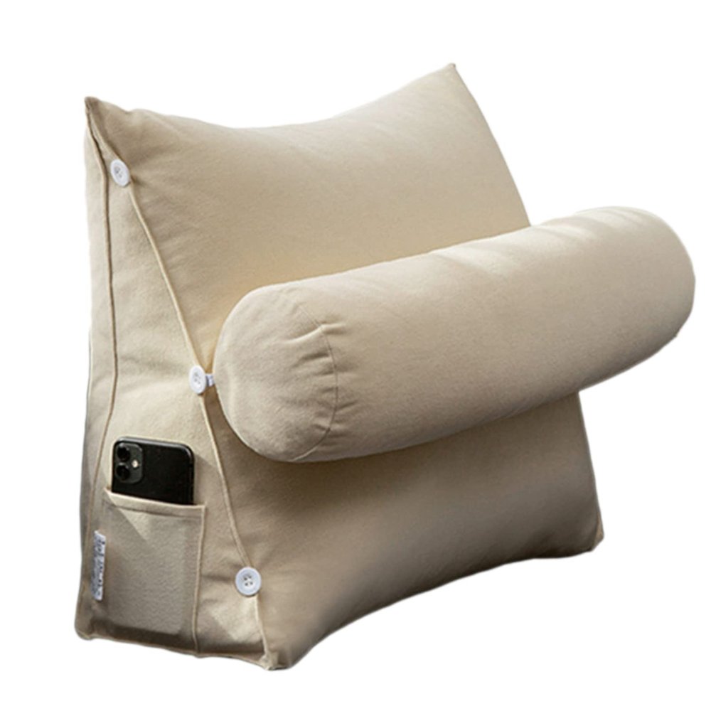 BAHULA Reading and TV Pillow, Back Wedge Cushion Pillow with Adjustable Neck Pillow, Home Bedrest Reading Pillow, Back Support Pillow, Bed Rest Cushion, Bed Wedge Pillow,Beige,60x50x20cm