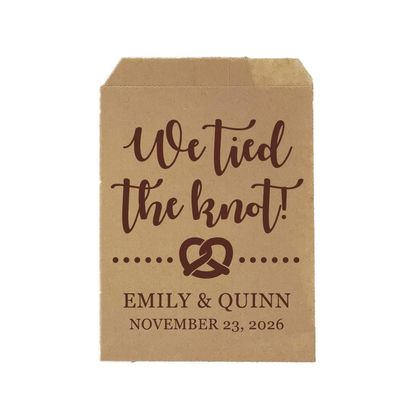 Personalized Wedding Treat Bags, Paper Treat Bags for Wedding Favors, Pretzel Wedding Favors, Pretzel Treat Bags we Tied The Knot