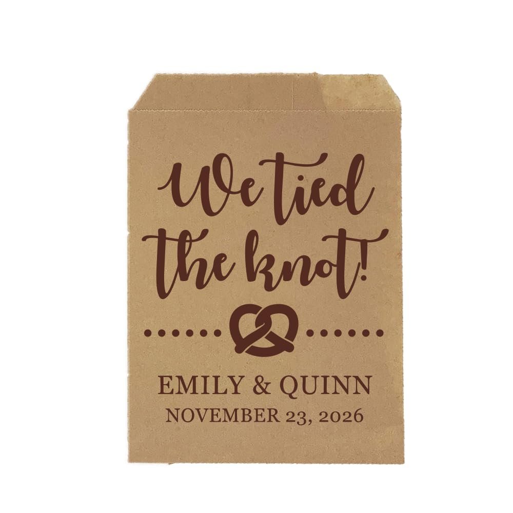 Personalized Wedding Treat Bags, Paper Treat Bags for Wedding Favors, Pretzel Wedding Favors, Pretzel Treat Bags we Tied The Knot