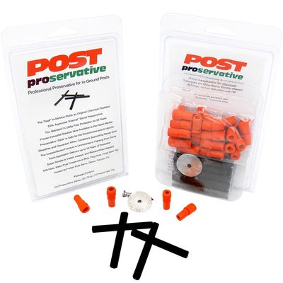 Post Proservative, Fence Repair Kit to Re-Treat existing posts, 24 Piece Kit with Date Tag and Plugs, DIY treatment for fence post repair - replenishes the post preservative and extends post life.