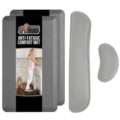 GORILLA GRIP Antifatigue Mat Set of 2 and Wrist Rest, Antifatigue Mats Size 17x48 and 17x24, Supportive Memory Foam, Keyboard and Mousepad Rests are Stain Resistant, Both in Gray, 2 Item Bundle
