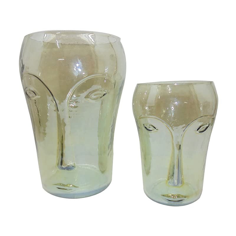 A&B Home Abstract Face Glass Vases - Set of 2 - Green