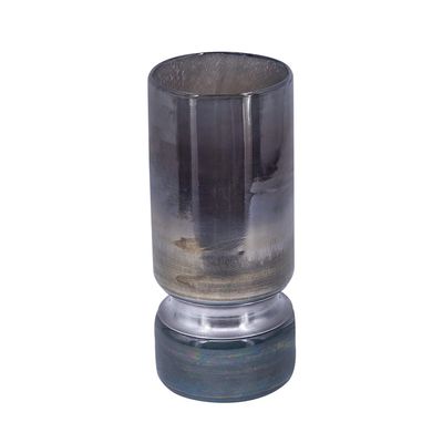 A&B Home Smoked Cylindrical Vase - Decorative Glass Vase with Metal Band, Tabletop Home Dcor, Living Room Sideboard Coffee Table Hallway Entryway Console Table Accent Piece, 5" x 5" x 11"