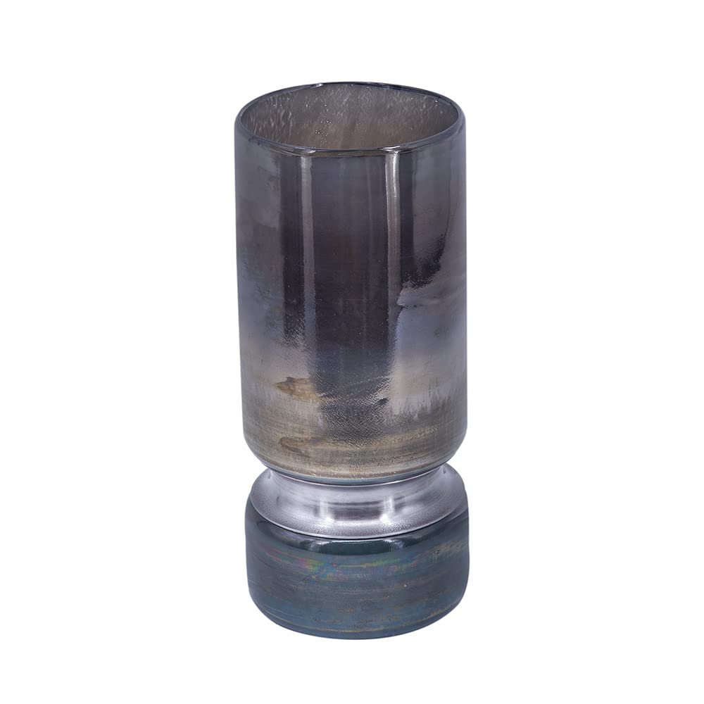 A&B Home Smoked Cylindrical Vase - Decorative Glass Vase with Metal Band, Tabletop Home Dcor, Living Room Sideboard Coffee Table Hallway Entryway Console Table Accent Piece, 5" x 5" x 11"