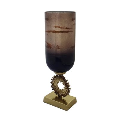 A&B Home Glass Vase with Gold Ring Stand - Tall Decorative Glass Vase, Tabletop Home Dcor, Living Room Sideboard Coffee Table Hallway Entryway Console Table Accent Piece, 6" x 6" x 19"