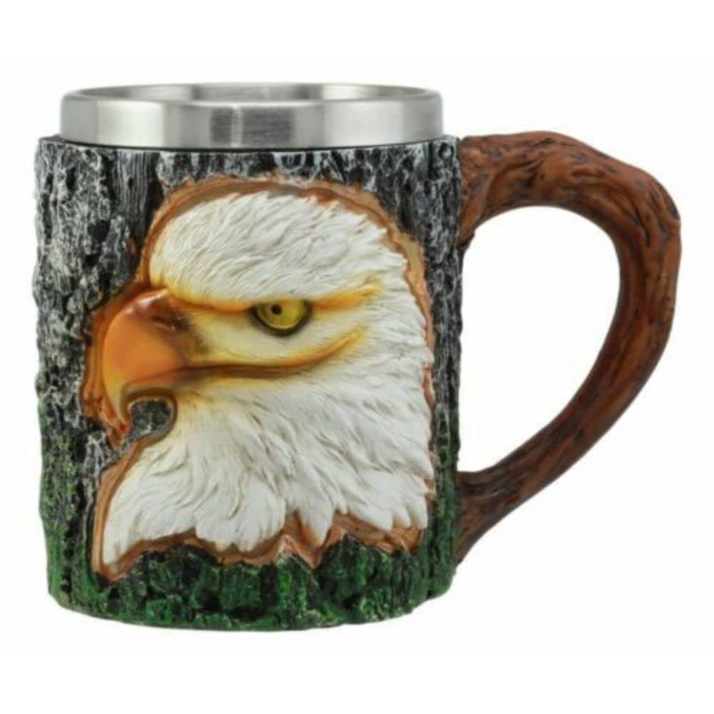 1 Pcs Of Surveyor Wildlife Majestic Bald Eagle Coffee Mug W/Rustic Tree Bark Body